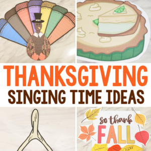 Thanksgiving Singing Time ideas so many fun activities and ideas to teach about gratitude and a thankful heart this November in your Primary! A resource list of lots of different activities for LDS Primary music leaders and teachers. Including break a turkey wishbone, so thank-fall leaves, build a thankful turkey full of colorful feathers, pick a thanksgiving pie slice or pie face game and many others!