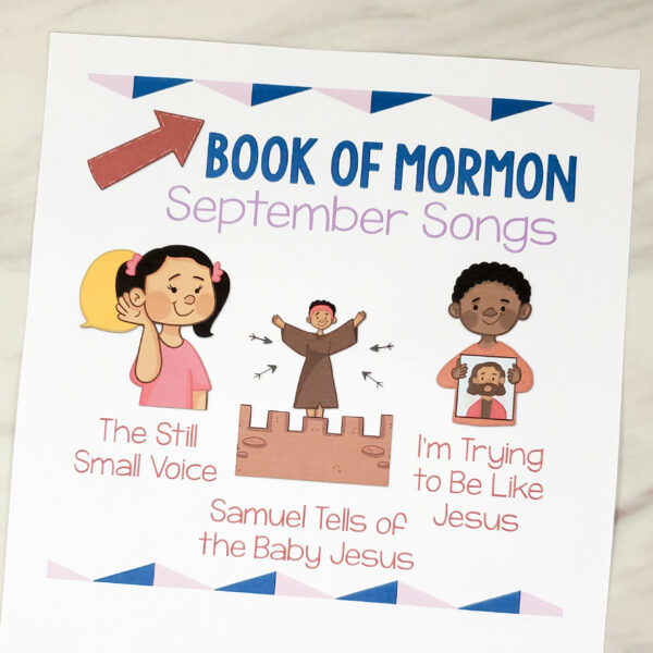 Book of Mormon Bulletin Board Art easy printable decorations for the Primary room for the Book of Mormon Come Follow Me Year with 20 adorable illustrations that fit the theme. Plus printable song lists for all 12 months!