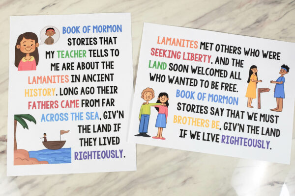 Book of Mormon Stories flip chart printable singing time song chart with illustrations pictures and lyrics perfect to help LDS Primary music leaders teach this song or for home Come Follow Me study.