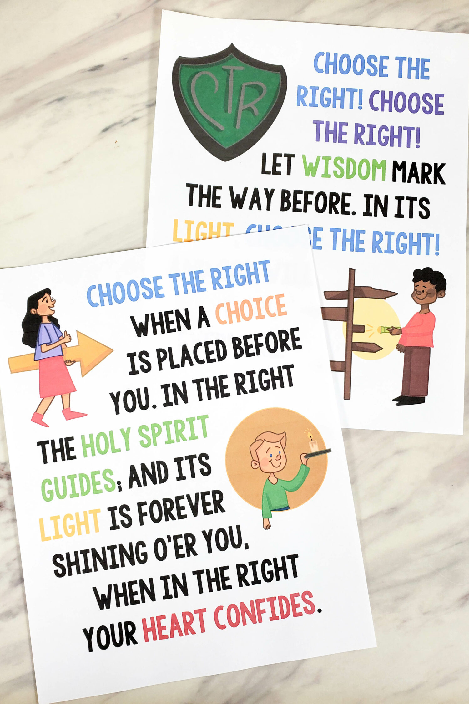 Choose the Right Flip Chart - Teach this song with these beautiful custom art picture illustrations and visual aids that coordinate with the lyrics. Includes both color and black and white plus a slideshow. A great resource for LDS Primary music leaders or for home Come Follow Me use for families.