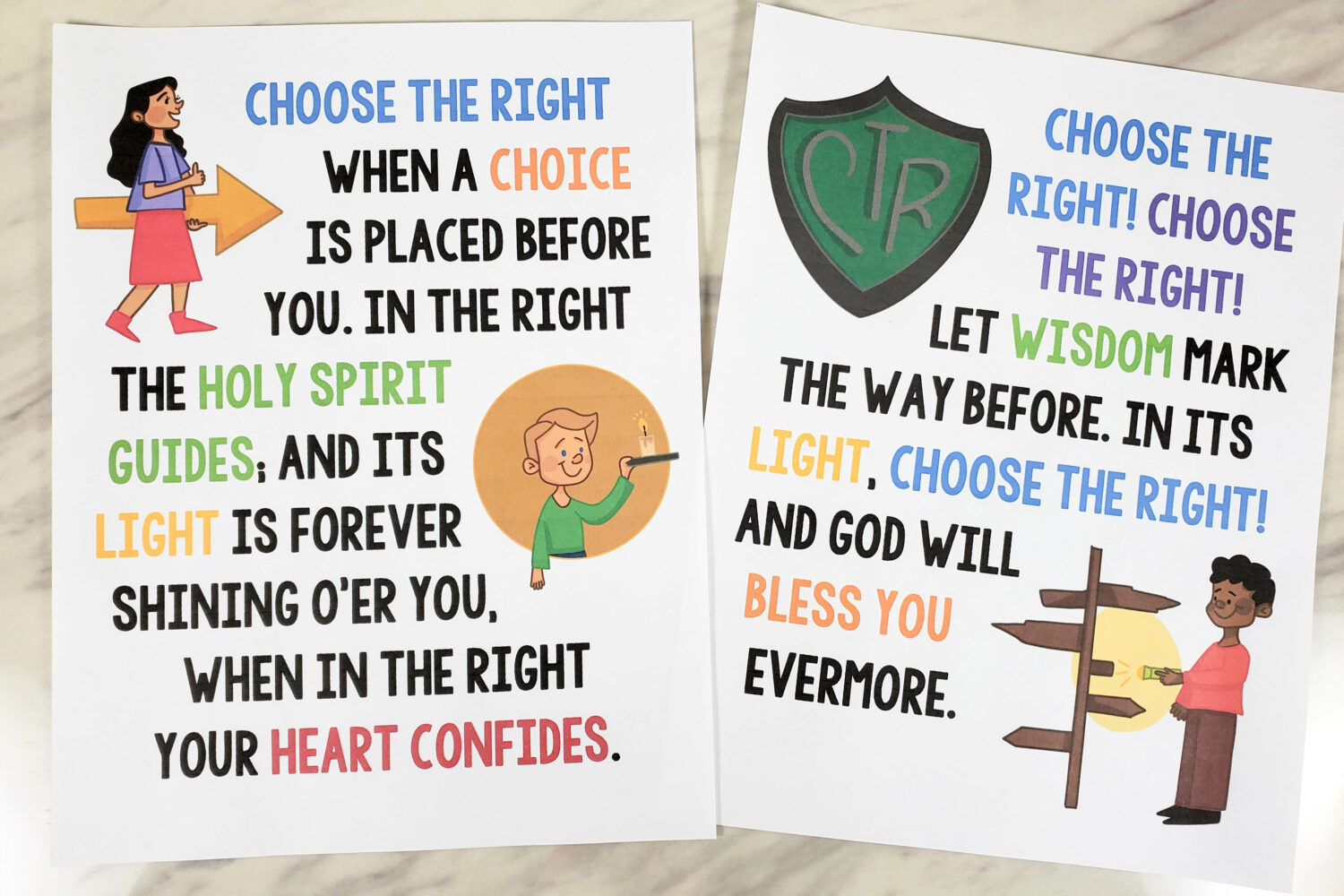Choose the Right Flip Chart - Teach this song with these beautiful custom art picture illustrations and visual aids that coordinate with the lyrics. Includes both color and black and white plus a slideshow. A great resource for LDS Primary music leaders or for home Come Follow Me use for families.