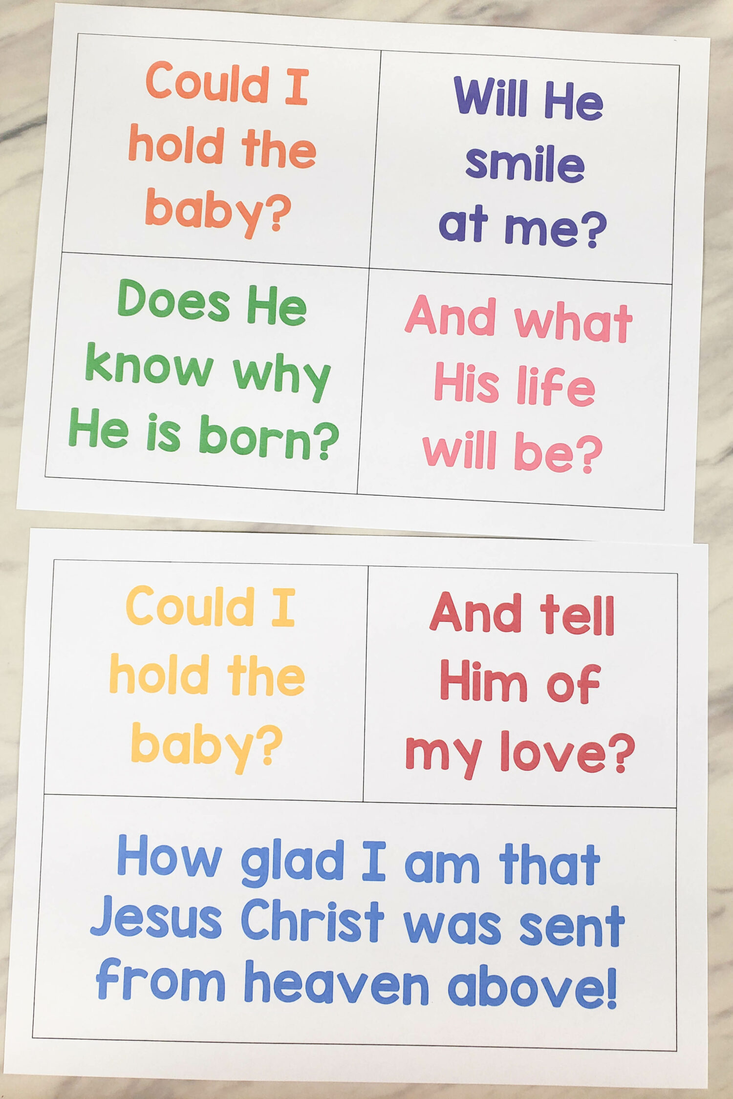 Could I Hold the Baby Manger Questions Singing Time idea - Ask these simple questions from this beautiful Christmas song's chorus as you learn the song line by line. You'll love this sweet song by Rachel M. Goates to teach to your Primary children. Free ptintable song helps for LDS primary music leaders.