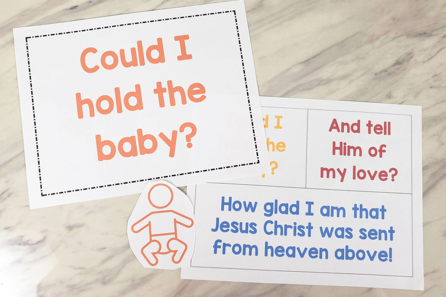 Could I Hold the Baby Manger Questions Singing Time idea - Ask these simple questions from this beautiful Christmas song's chorus as you learn the song line by line. You'll love this sweet song by Rachel M. Goates to teach to your Primary children. Free ptintable song helps for LDS primary music leaders.