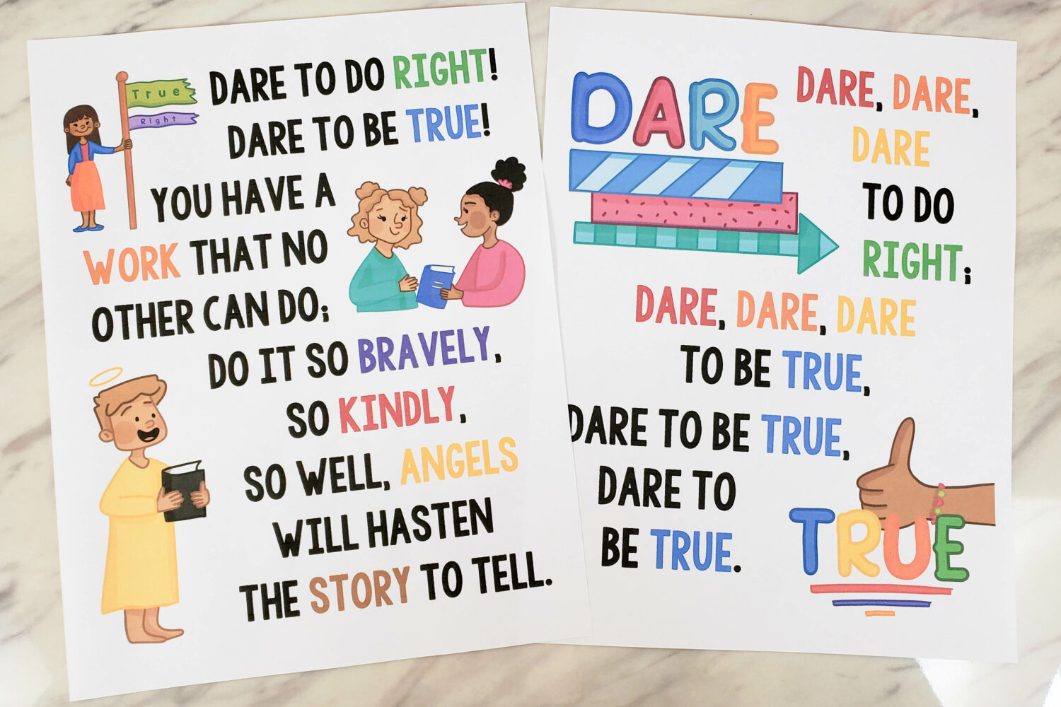 Dare to Do Right Flip Chart singing time visual aids helps for LDS Primary music leaders to teach this fun upbeat song as part of the Book of Mormon Come Follow Me study song list.
