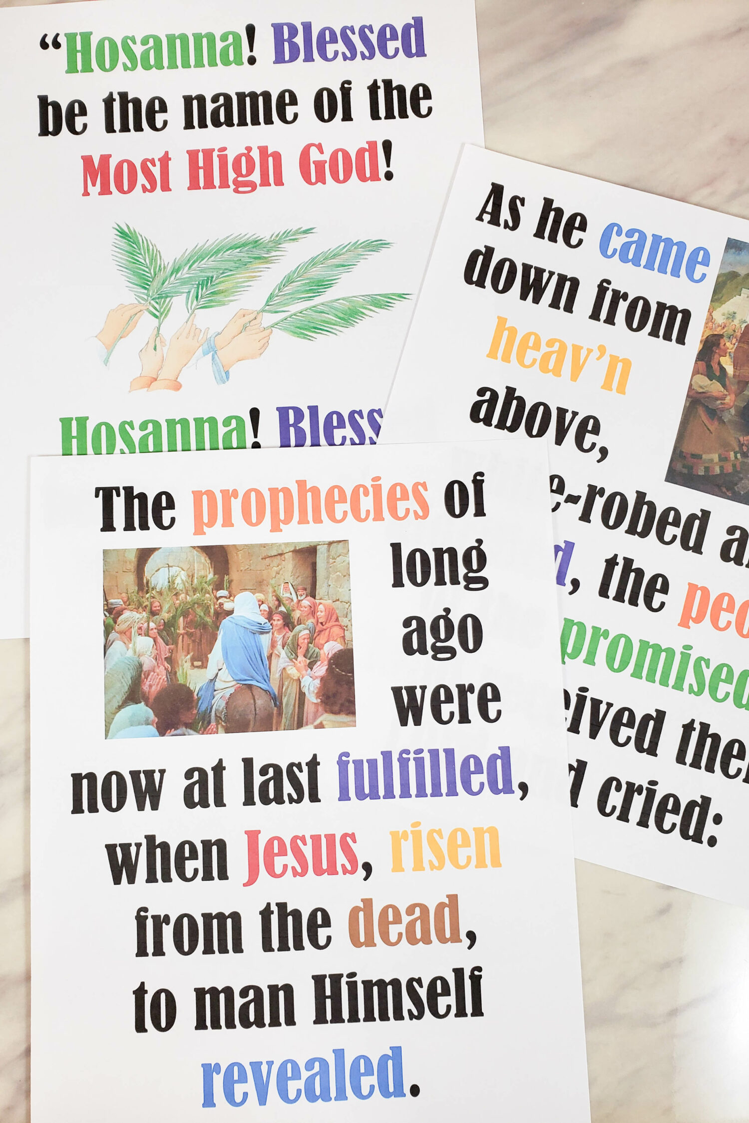 Easter Hosanna Flip Chart singing time visual aids helps for LDS Primary music leaders to teach this beautiful song for Easter or any time of the year. Part of the Book of Mormon Come Follow Me study song list.