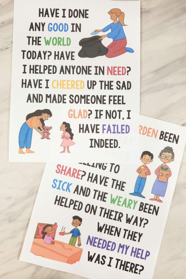 Have I Done Any Good Flip chart for Primary Singing Time pictures and lyrics to help you teach this hymn to the Primary children! A printable resource for LDS Primary music leaders.