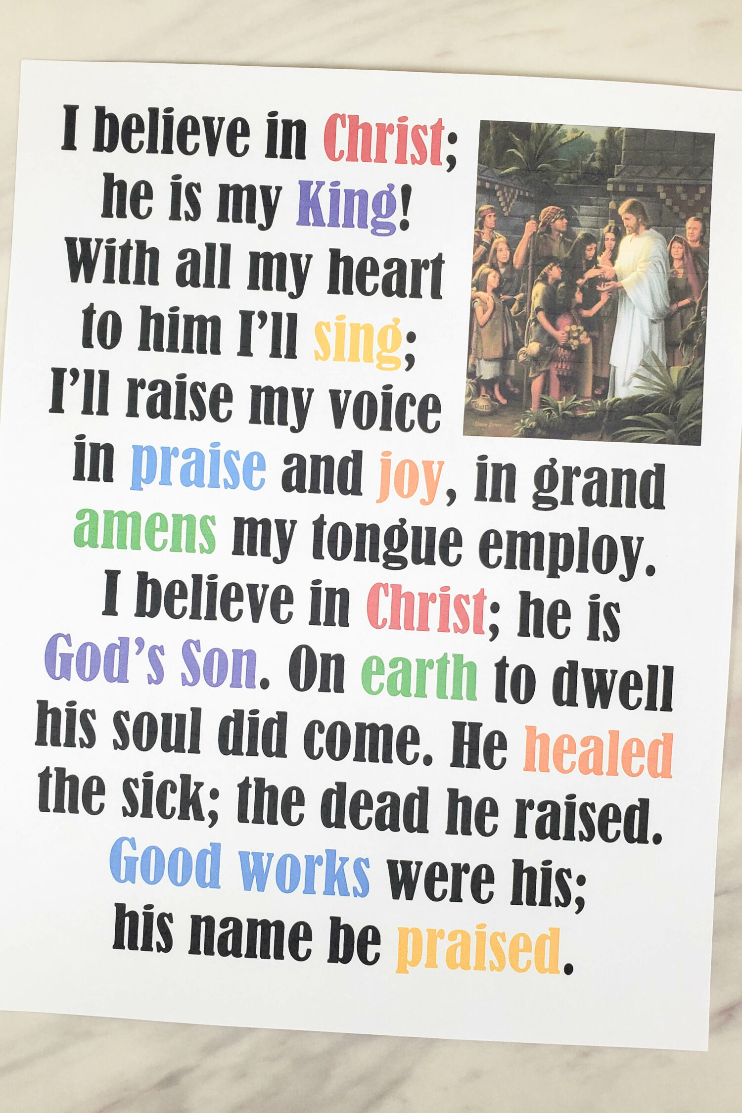 I Believe in Christ Flip chart for Primary Singing Time pictures and lyrics to help you teach this song to the Primary children! A printable resource for LDS Primary music leaders.