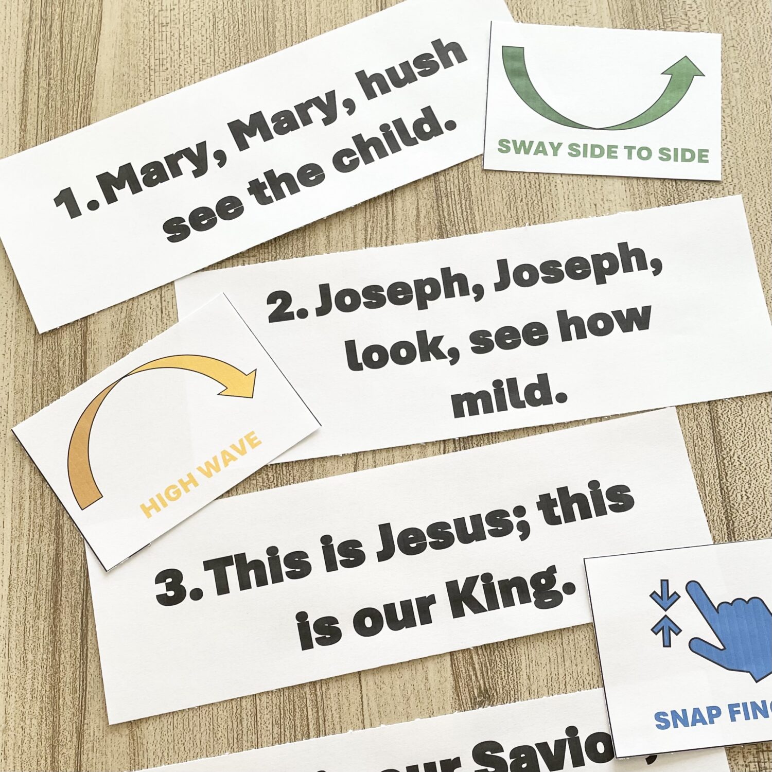 The Shepherd's Carol Actions in a Round - Sing in a round while trying these 4 actions to create a movement round while reviewing this Christmas song for LDS Primary Music Leaders.