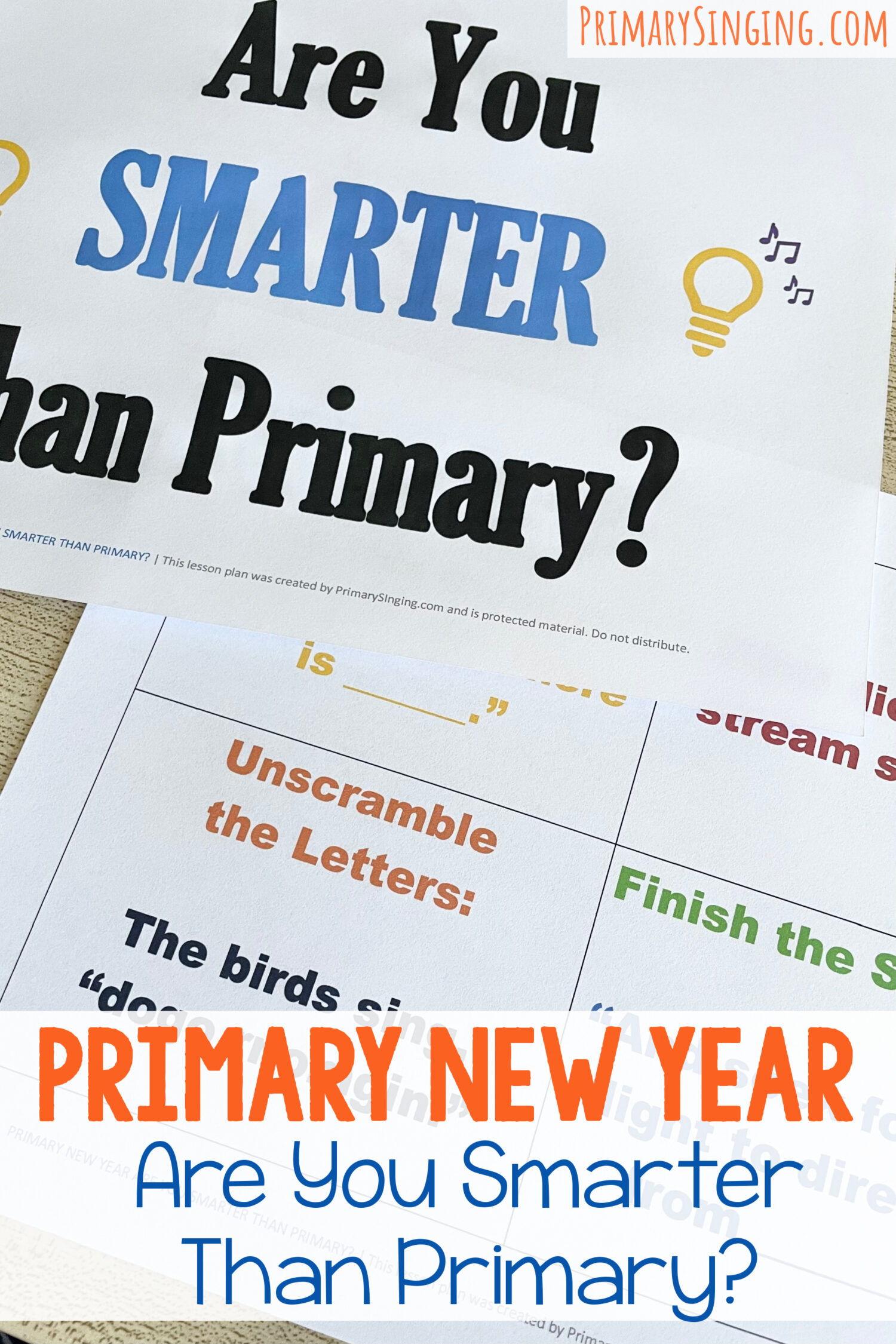 Primary New Year Are You Smarter Than Primary - Use this fun song quiz game to review primary songs for the new year with printable song helps for LDS Primary Music Leaders.