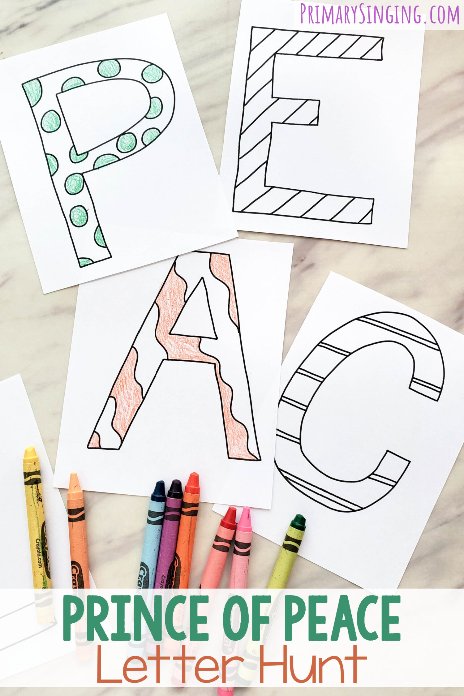 Prince of Peace Letter Hunt search for the 5 letters P-E-A-C-E as you sing through the song with lots of singing repetition! A fun no-prep singing time game! Then, share ways that you feel Peace and how Jesus Christ brings you peace! Printable song helps for LDS Primary music leaders.