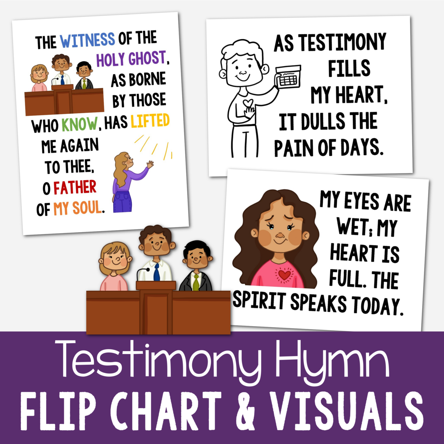 Testimony flip chart and visual aids for LDS Primary music leaders singing time teaching helps with illustrations and lyrics to help teach this song! A Book of Mormon Come Follow Me song pick!