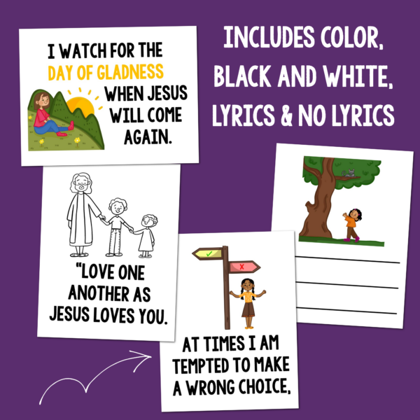 I'm Trying to Be Like Jesus flip chart in color and black and white printables for singing time