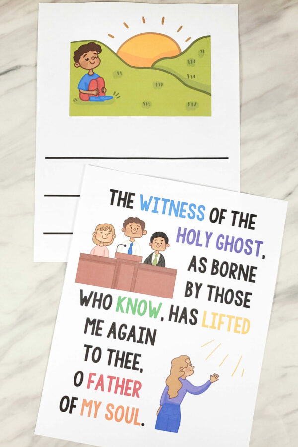 Testimony Hymn Flip Chart for Primary Singing Time great visual aids to help teach this song for LDS Primary music leaders - illustration pictures and lyrics!