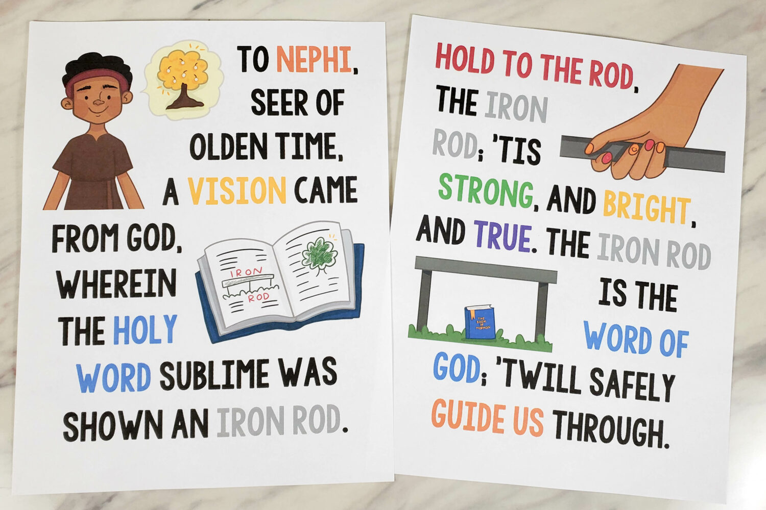 The Iron Rod Flip Chart with custom art illustrations darling pictures with lyrics to help you teach this hymn in Primary! A great printable resource for LDS Primary Music Leaders for Singing Time or for home Come Follow Me study.