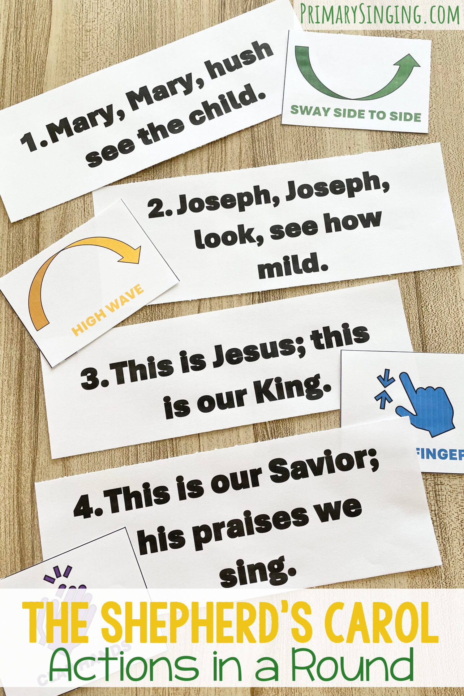 The Shepherd's Carol Actions in a Round - Sing in a round while trying these 4 actions to create a movement round while reviewing this Christmas song for LDS Primary Music Leaders.