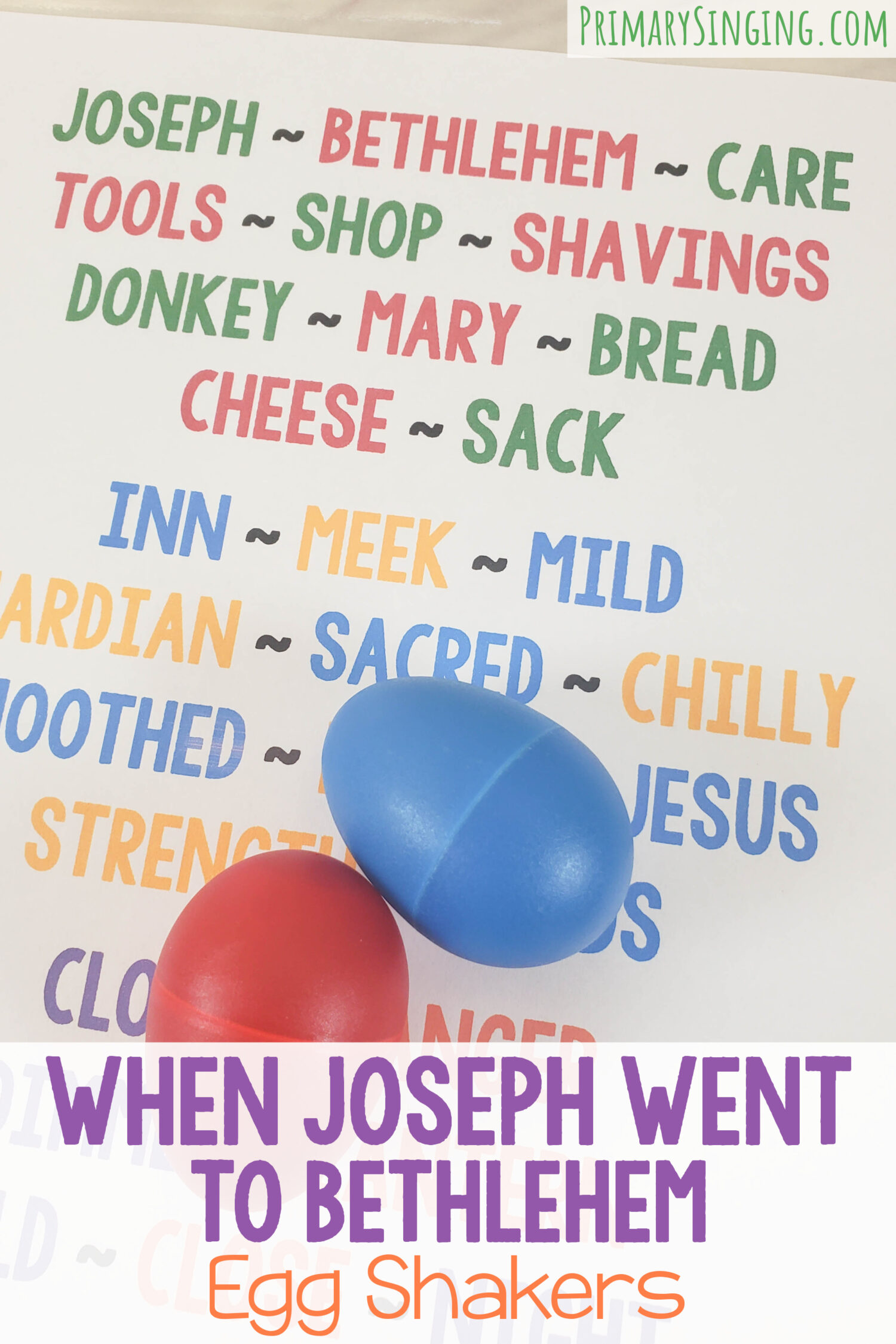 When Joseph Went to Bethlehem Egg Shakers singing time activity fun and engaging way to teach this fun Christmas song for LDS Primary music leaders including lesson plan, song helps and printable pattern chart!