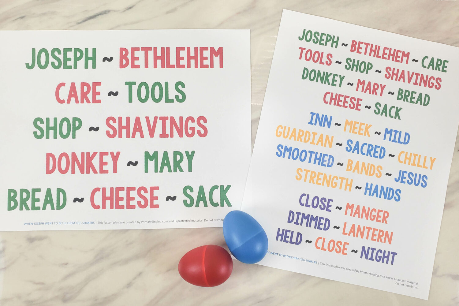 When Joseph Went to Bethlehem Egg Shakers singing time activity fun and engaging way to teach this fun Christmas song for LDS Primary music leaders including lesson plan, song helps and printable pattern chart!