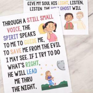 The Still Small Voice Flip Chart for Primary Singing Time great visual aids to help teach this song for LDS Primary music leaders - illustration pictures and lyrics!