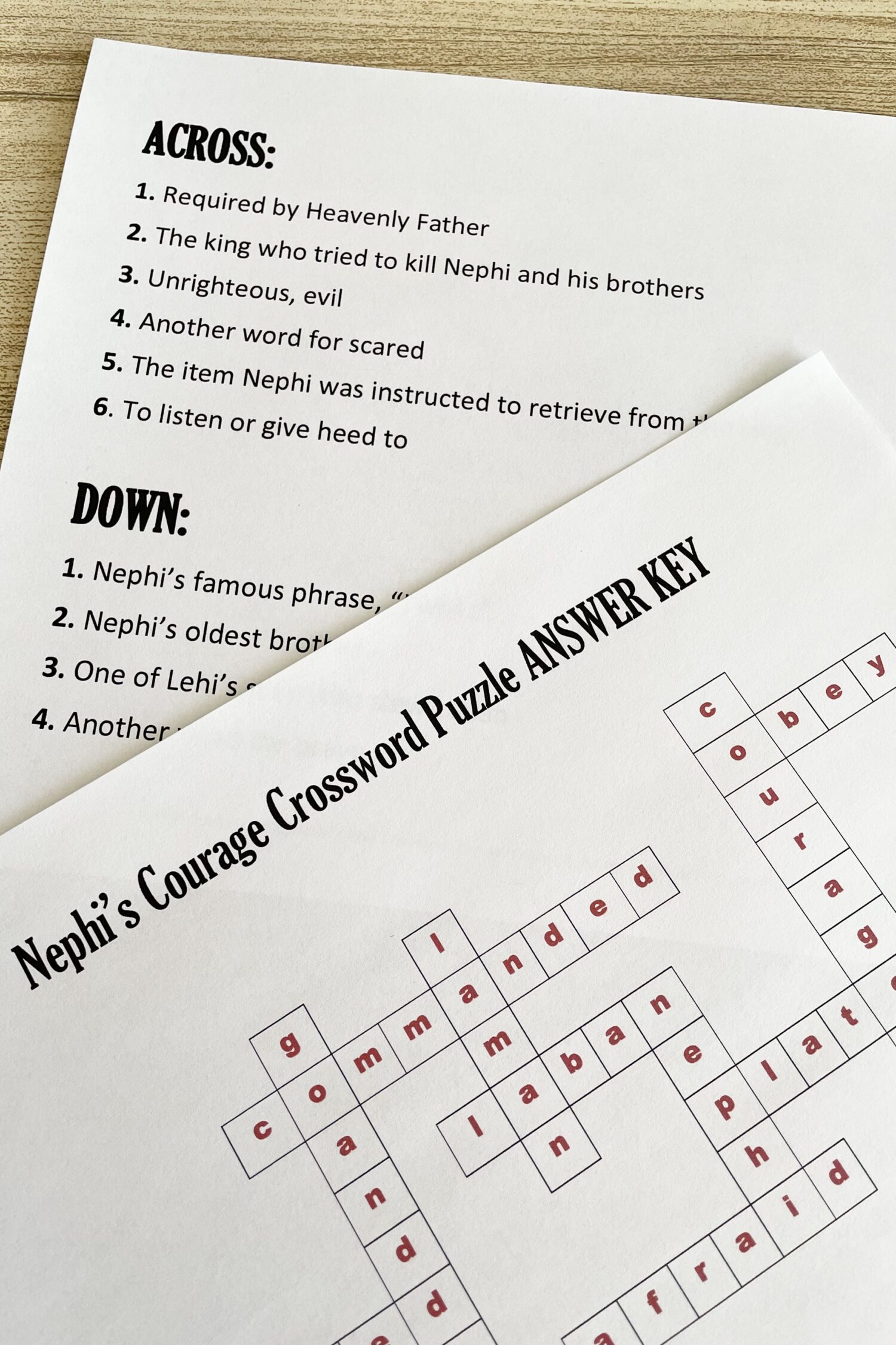 Nephi's Courage Crossword Puzzle - Try this fun crossword puzzle with clues from this Come Follow Me Book of Mormon song with song helps for LDS Primary Music Leaders.