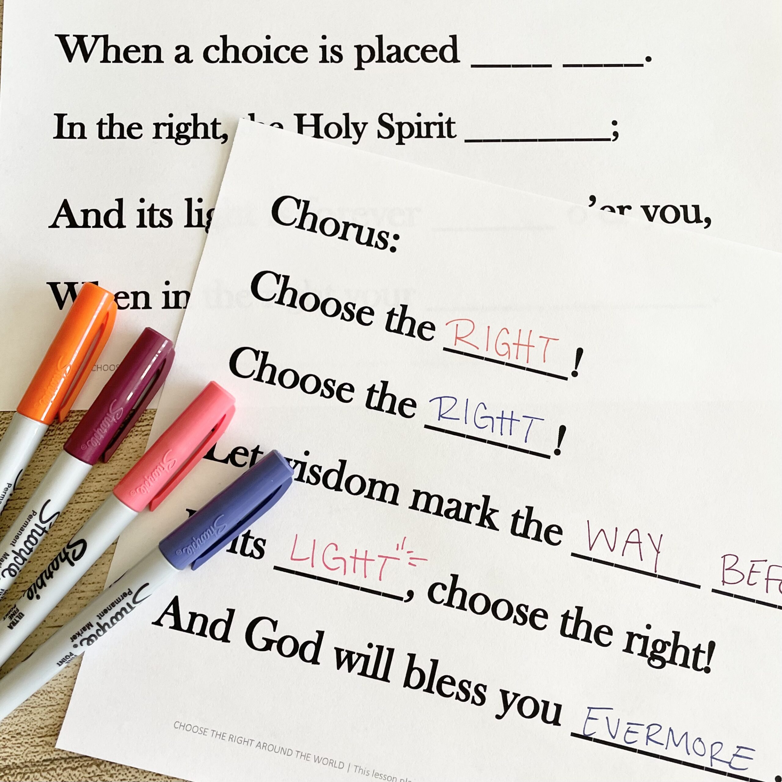 Choose the Right Around the World - use this fun word representation activity and take turns filling in missing word blanks with printable song helps for LDS Primary Music Leaders.