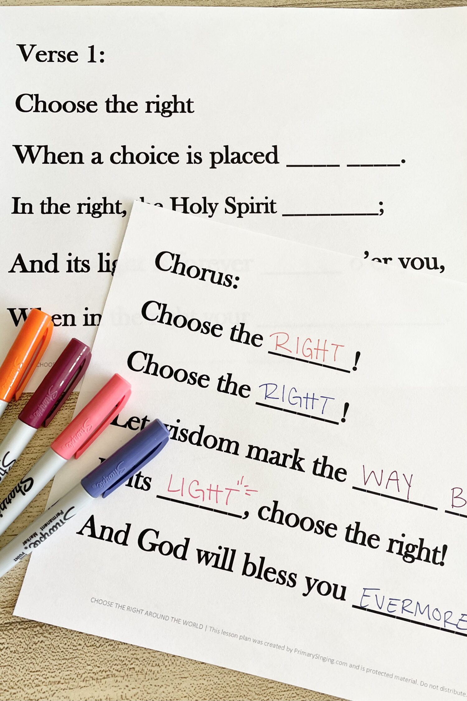 Choose the Right Around the World 4 Choose the Right Around the World - use this fun word representation activity and take turns filling in missing word blanks with printable song helps for LDS Primary Music Leaders.