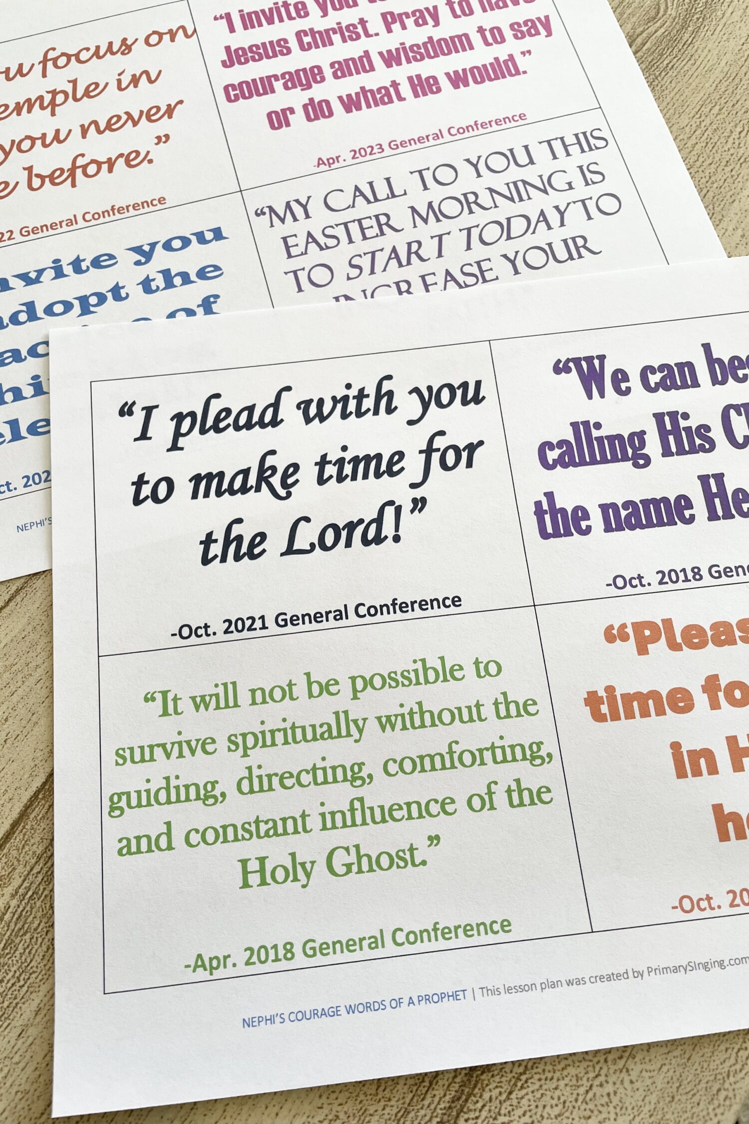 Nephi's Courage Words of a Prophet - use this spiritual connection singing time idea and read quotes from the prophet together with printable song helps for LDS Primary Music Leaders.