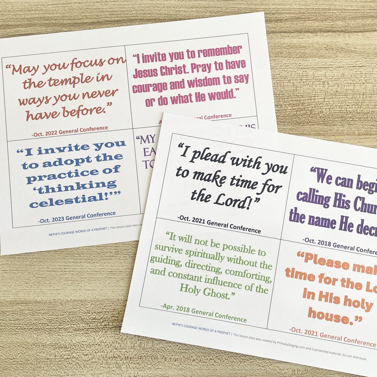 Nephi's Courage Words of a Prophet - use this spiritual connection singing time idea and read quotes from the prophet together with printable song helps for LDS Primary Music Leaders.