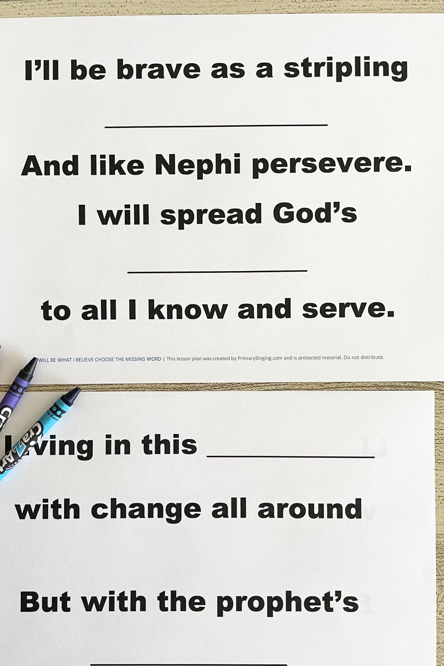 I Will Be What I Believe Choose the Missing Word - Fill in this blank with this word representation activity with printable song helps for LDS Primary Music Leaders.
