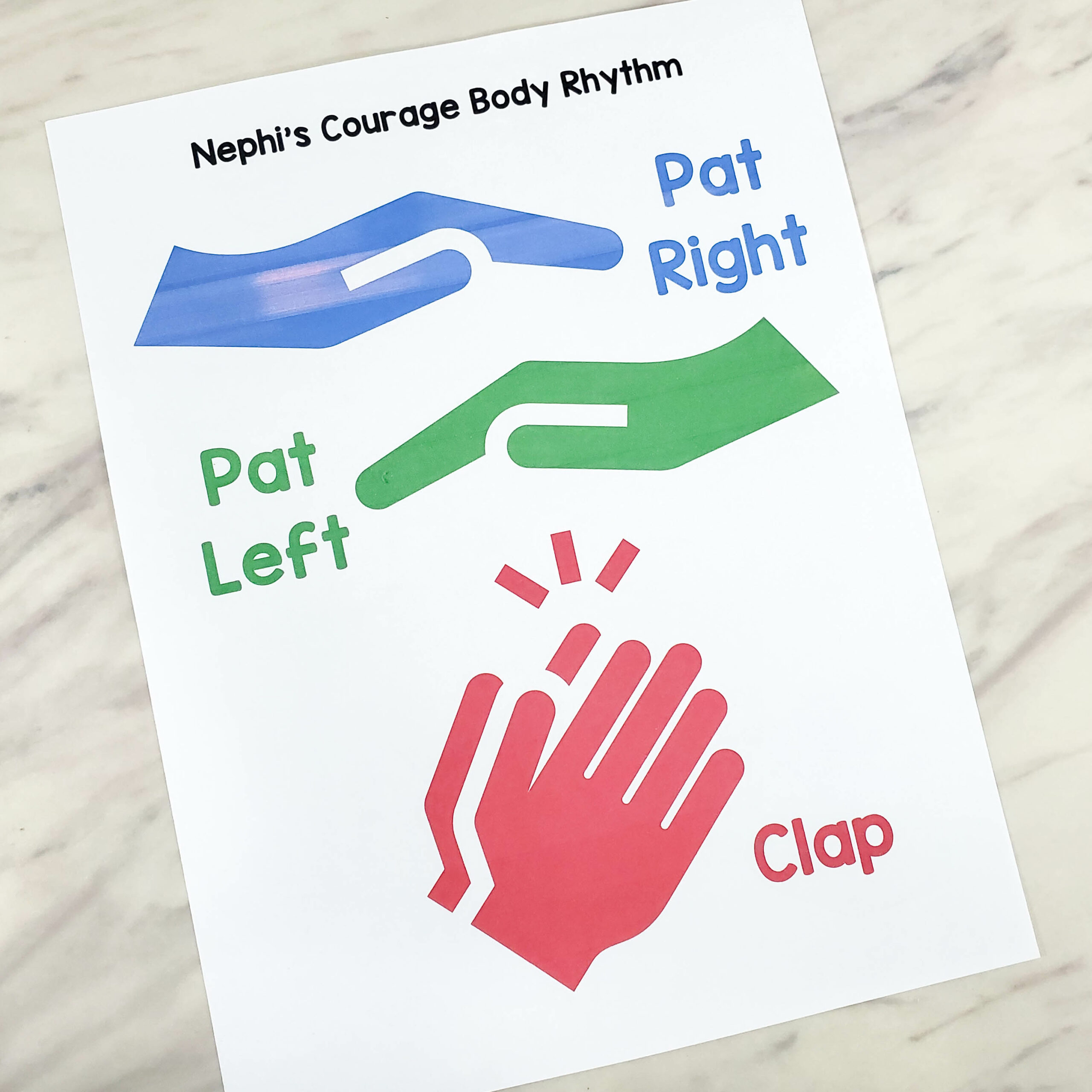 Nephi's Courage Body Rhythm fun singing time movement activity! You'll pat and clap along following the melody. Then, add an extra layer of complexity to the chorus for a challenge, if you'd like! Fun lesson plan and printable pattern helps for LDS Primary music leaders.
