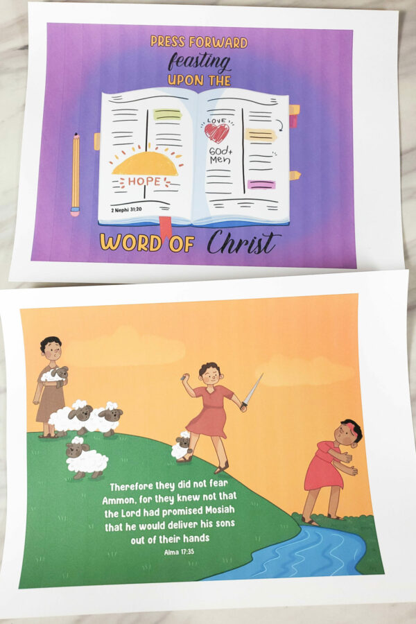 Book of Mormon Primary Posters - 24 gorgeous full art posters and pictures to help you teach from Come Follow Me this year in Singing Time, Primary classes, and home study. Includes large posters, at home print sizes, and both full color and black and white coloring pages!