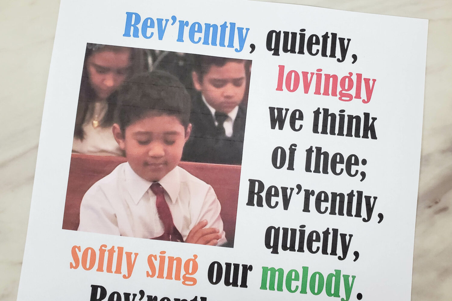 Reverently Quietly Flip Chart printable song visuals with illustration pictures and lyrics for LDS Primary music leaders singing time helps!