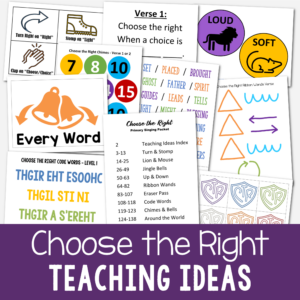 Choose the Right teaching ideas for singing time filled with fun ways to teach this hymn for LDS Primary music leaders including ribbon wands, turn & stomp, jingle bells, eraser pass, hand bells or chimes, lion and mouse, and more!