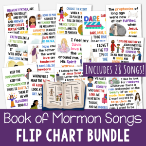 Book of Mormon Flip Charts MEGA Bundle! Includes 28 flip charts for songs from the Come Follow Me Book of Mormon song lists. This set will help you be prepared to teach songs from this list all through the year!