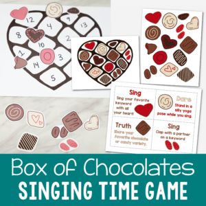 Have fun this Valentine's Day with this cute printable Box of Chocolates game. With fun ideas for how to use it in Singing Time, or use it as a fun activity in a classroom or at home.