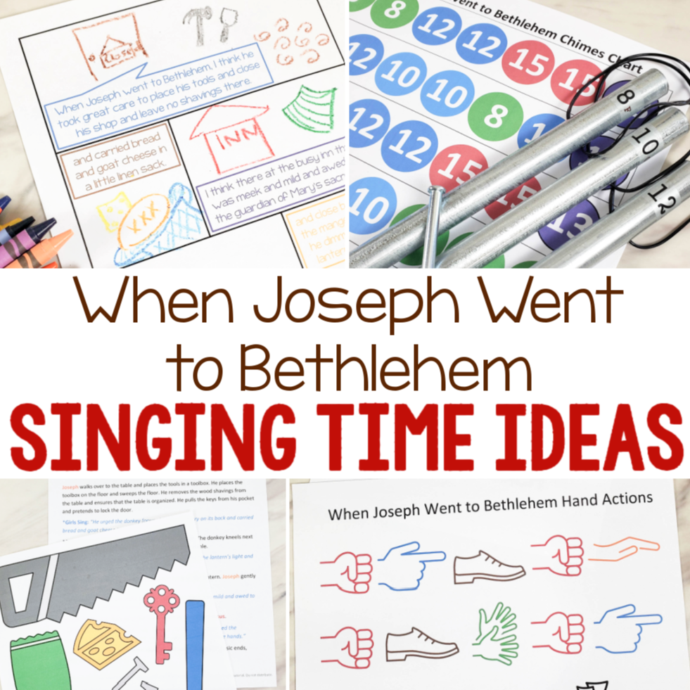 150+ Christmas Singing Time Ideas by Song! 34 When Joseph Went to Bethlehem Singing Time Ideas - Lots of fun ways to teach this Primary Christmas song including comic strip, pipe chimes, hand actions, song trivia, egg shakers, art flip chart and many more! A great resource list for LDS Primary music leaders.