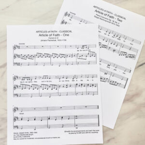 Classical Articles of Faith sheet music - unique way to teach the Articles of Faith using classical compositions! Fun way to teach them in singing time for LDS Primary music leaders.