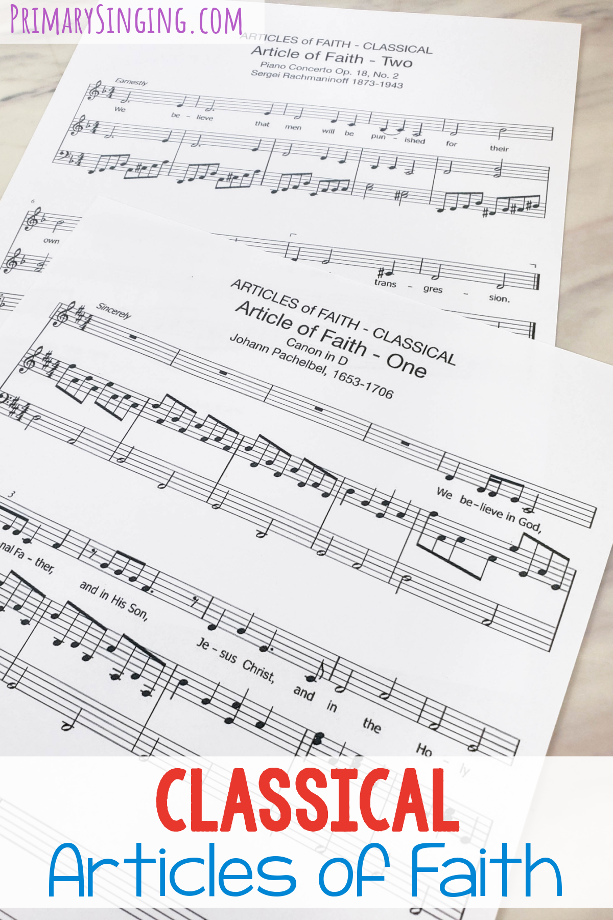 Classical Articles of Faith Sheet Music 1 Classical Articles of Faith sheet music - unique way to teach the Articles of Faith using classical compositions! Fun way to teach them in singing time for LDS Primary music leaders.