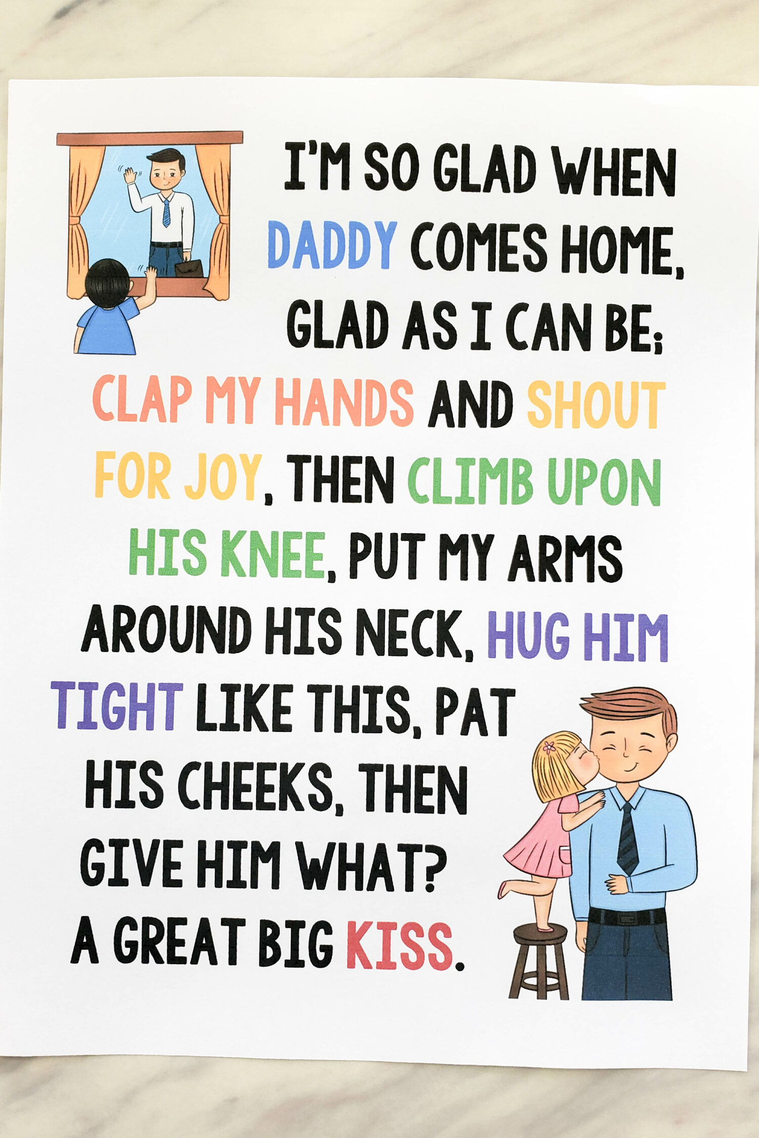 Daddy's Homecoming Flip Chart for this Primary song with custom art in both portrait and landscape singing time visual aids for LDS Primary music leaders.