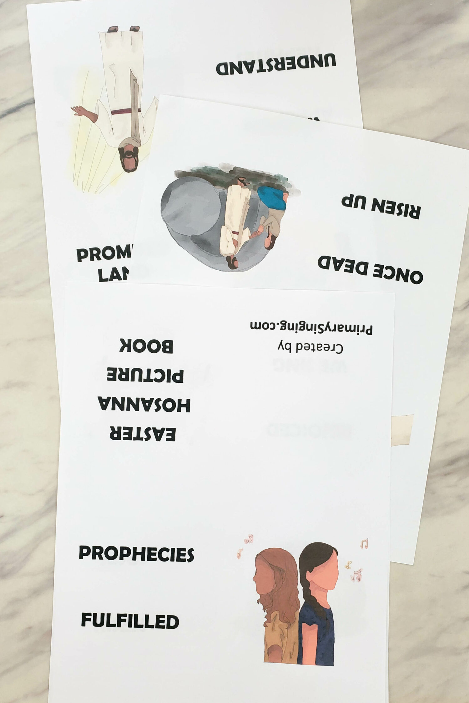 Easter Hosanna Binder Pictures fun and super easy singing time idea to help teach this beautiful Easter song in Singing Time for LDS Primary Music Leaders. Just flip through the pictures with keywords on the back of each page as you sing the story!
