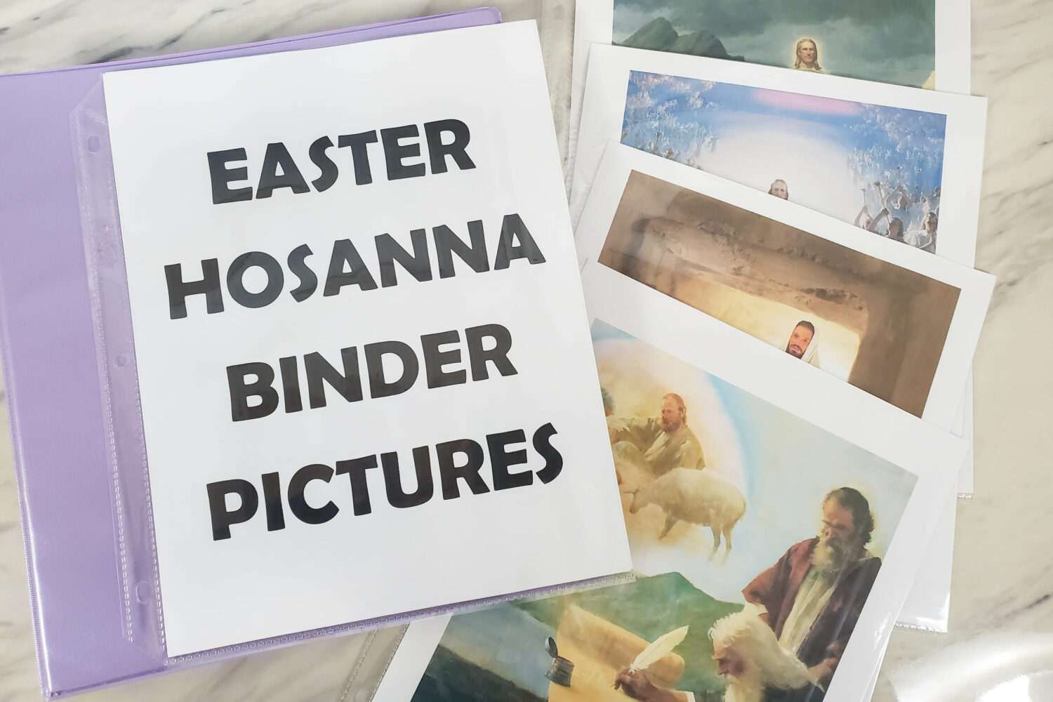 Easter Hosanna Binder Pictures fun and super easy singing time idea to help teach this beautiful Easter song in Singing Time for LDS Primary Music Leaders. Just flip through the pictures with keywords on the back of each page as you sing the story!