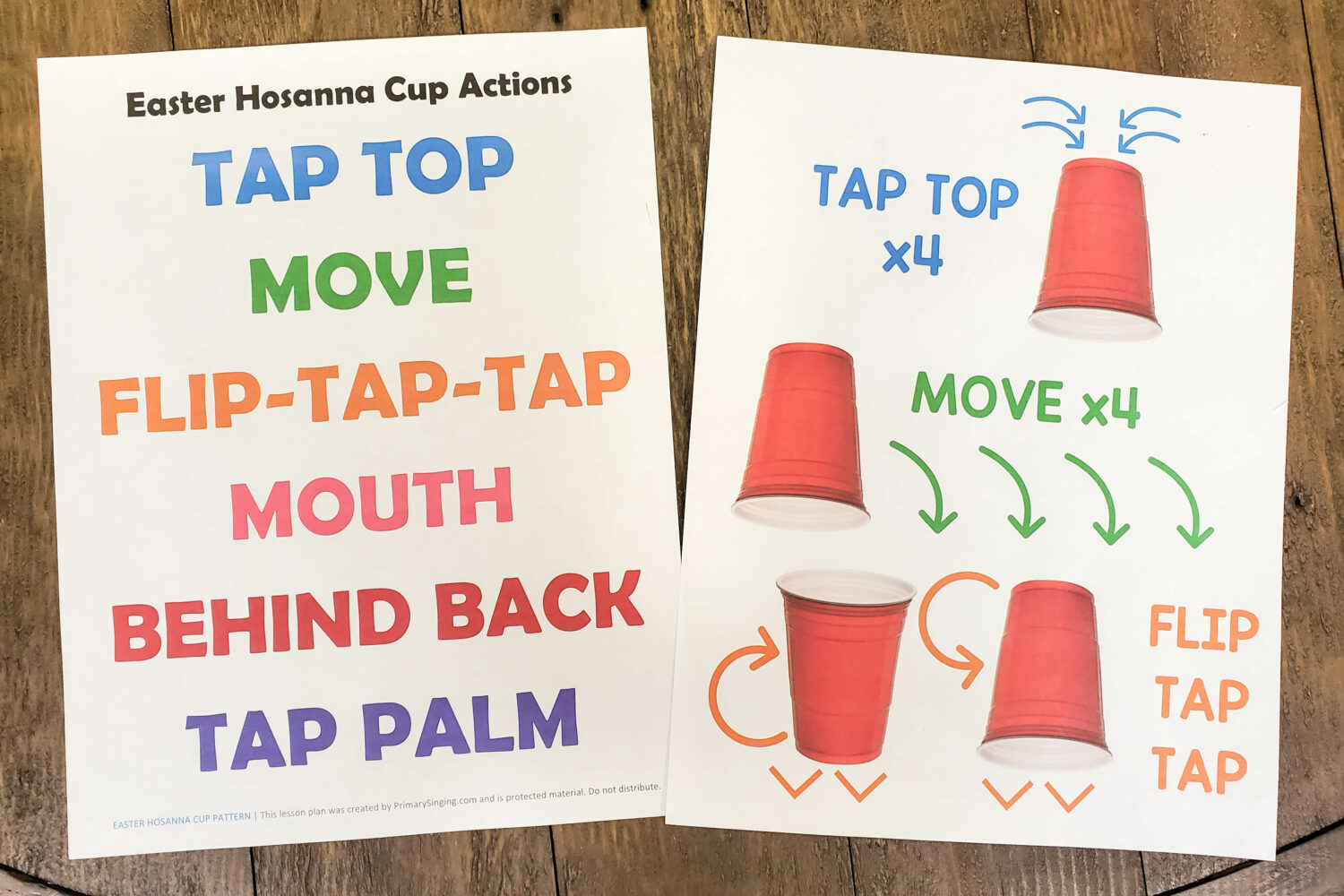Easter Hosanna Cup Actions use this engaging cup pattern to use a cup with a pattern and actions that follow the rhythm and lyrics. Fun singing time activity for LDS Primary music leaders.