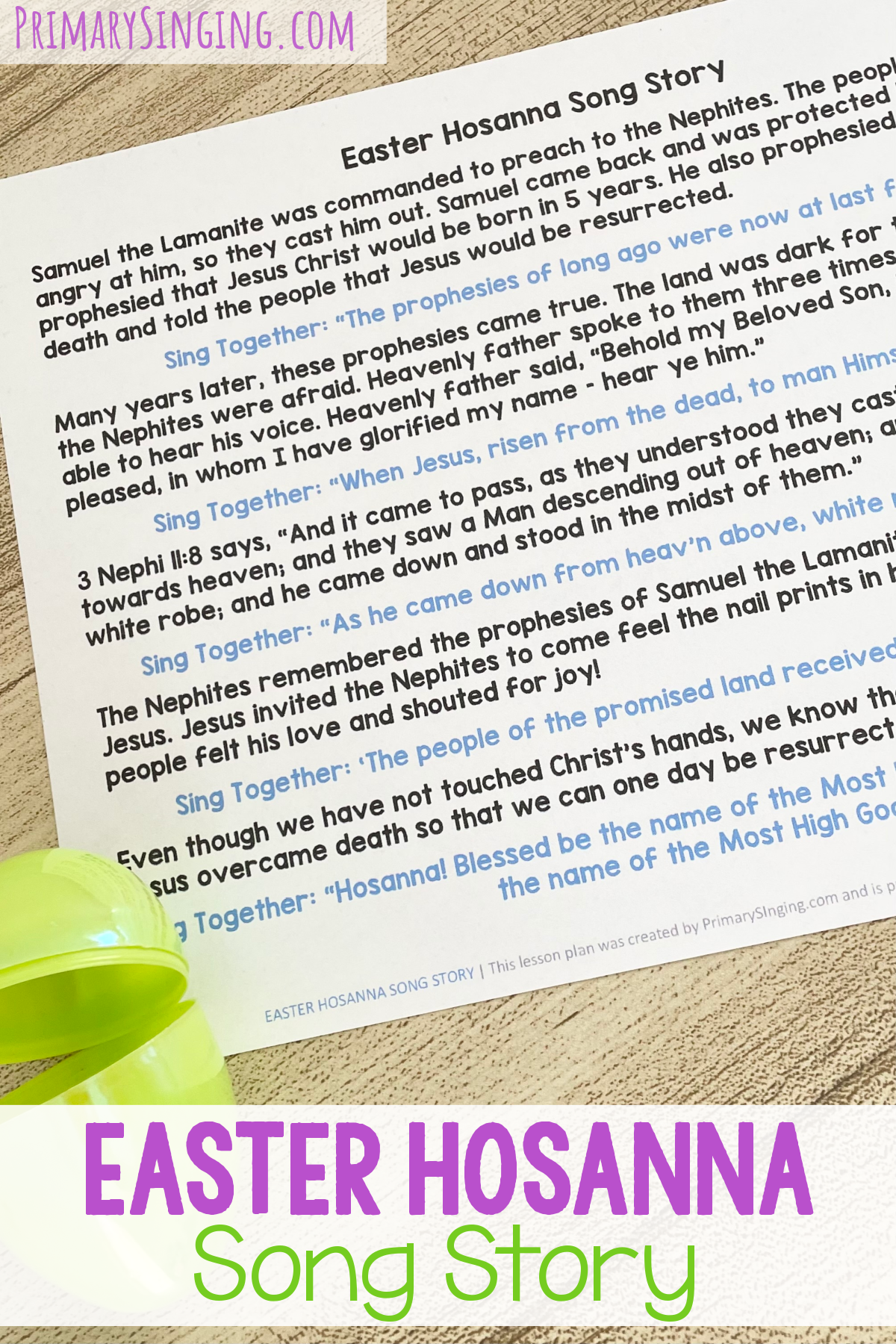 Easter Hosanna Song Story - Share the Easter story told the Book of Mormon to introduce this song in primary with printable song helps for LDS Primary Music Leaders.