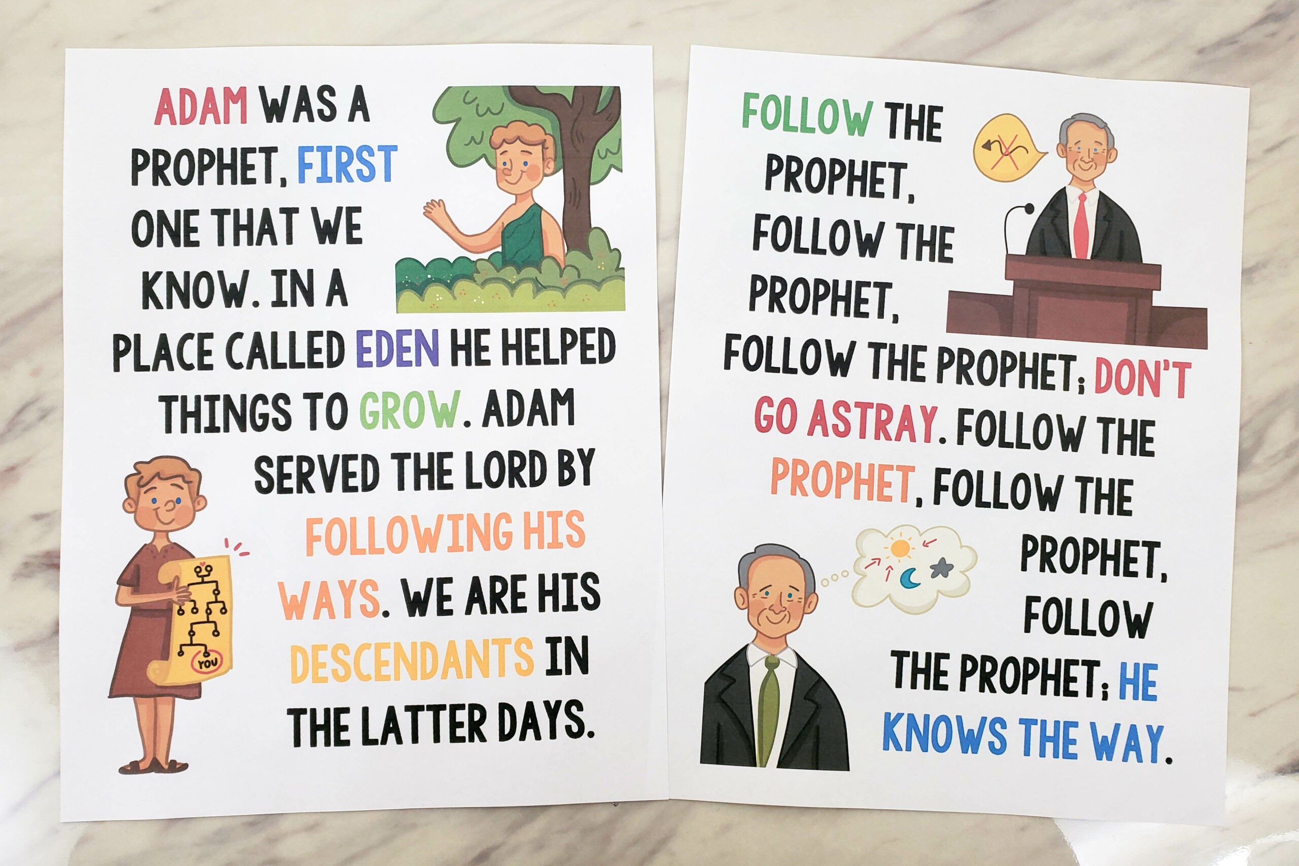 30 Follow the Prophet Singing Time Ideas 3 Follow the Prophet Flip Chart for this Primary song with custom art in both portrait and landscape singing time visual aids for LDS Primary music leaders.