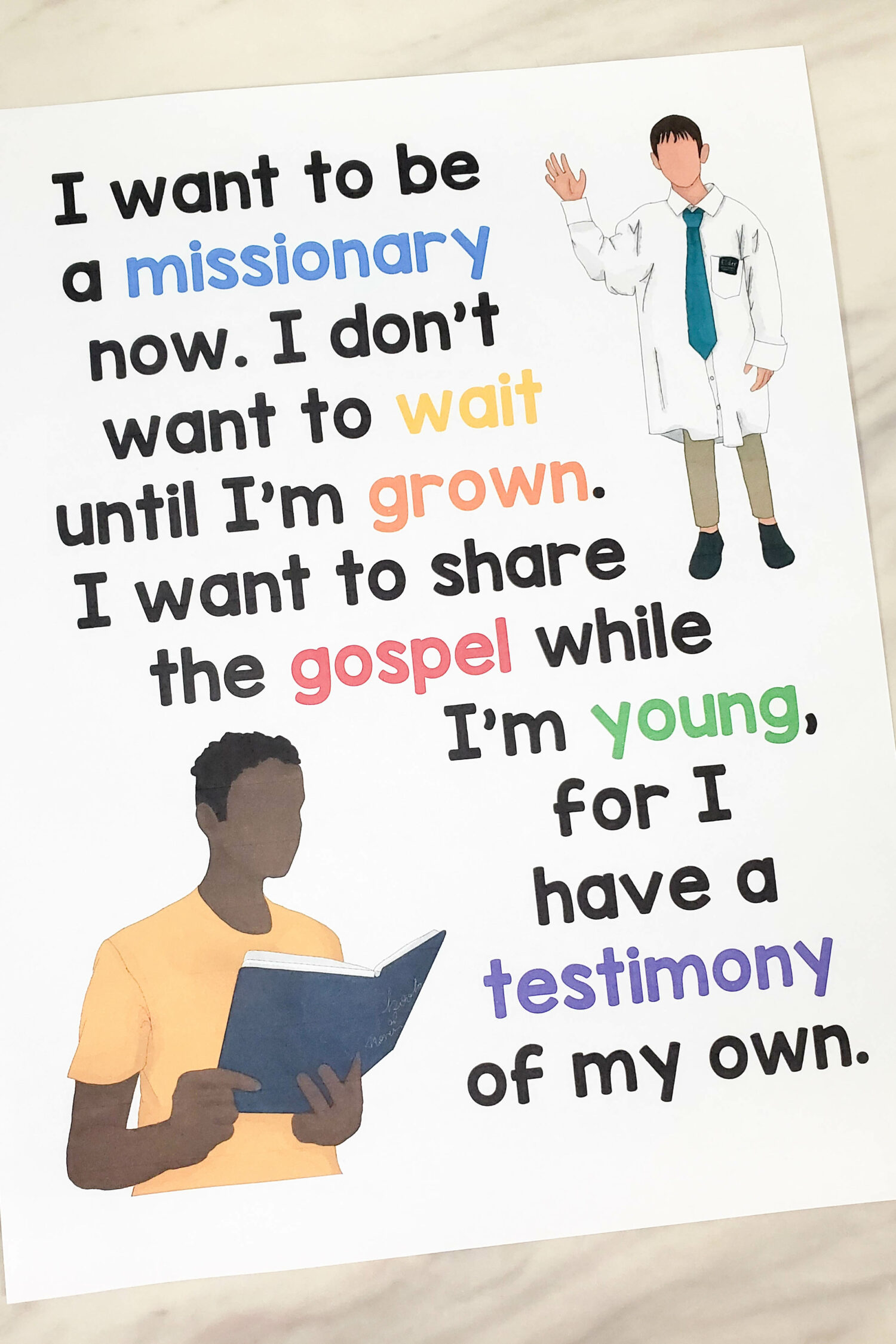 I Want to Be a Missionary Now Flip Chart & Lyrics 1 I Want to Be a Missionary Now Flip Chart with custom art in both portrait and landscape singing time visual aids for LDS Primary music leaders.