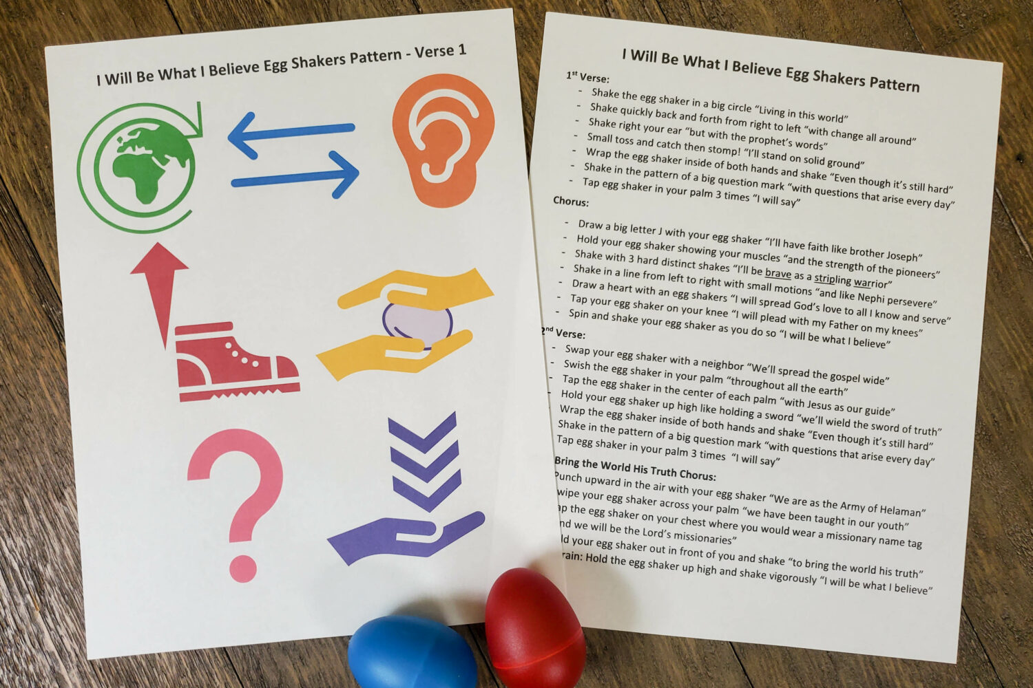 I Will Be What I Believe Egg Shakers singing time activity - shake along with a unique pattern for each line of the song to help teach the words while you add in fun movement! Find these printable song helps and lesson plan for LDS Primary music leaders here.