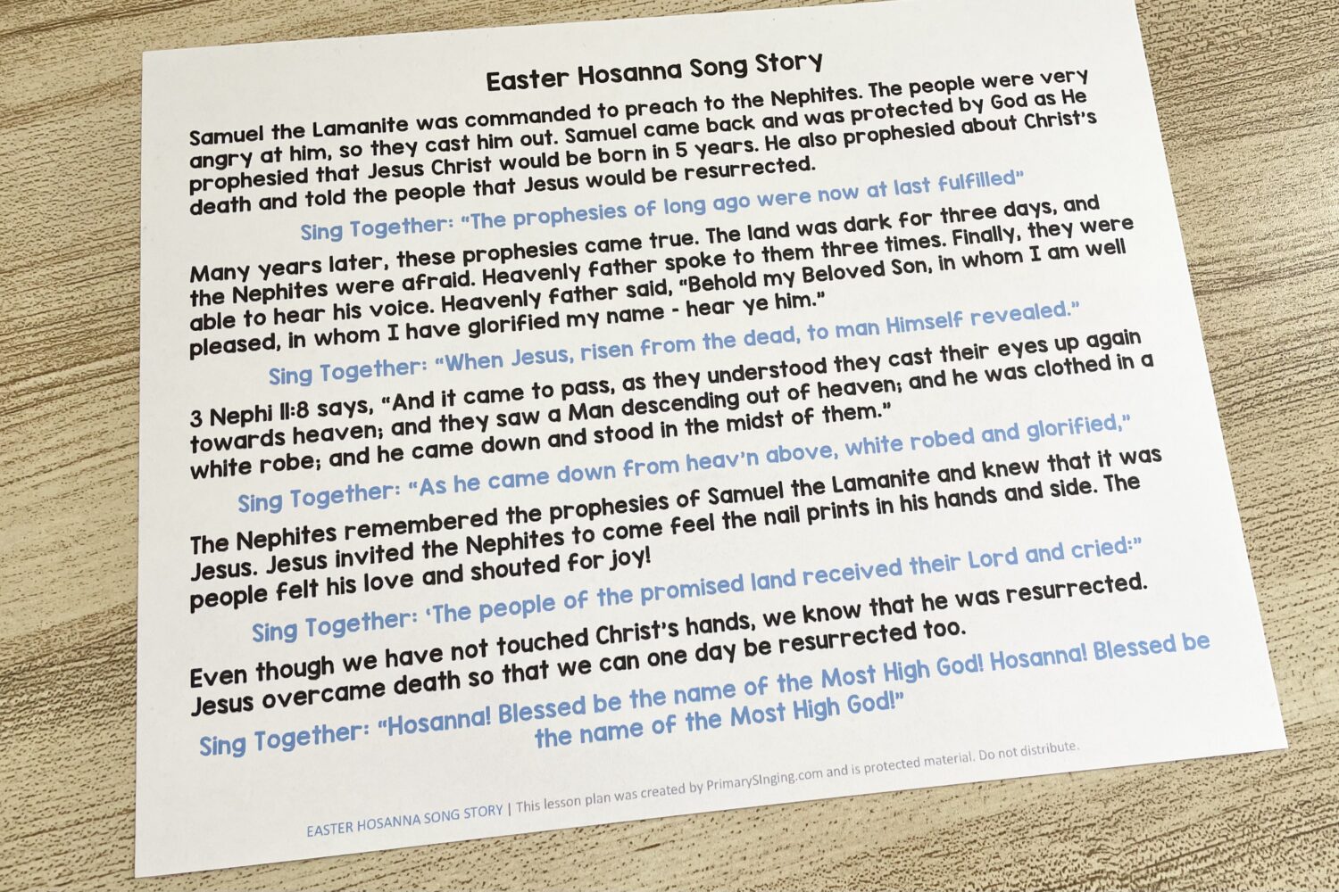 Easter Hosanna Song Story - Share the Easter story told the Book of Mormon to introduce this song in primary with printable song helps for LDS Primary Music Leaders.