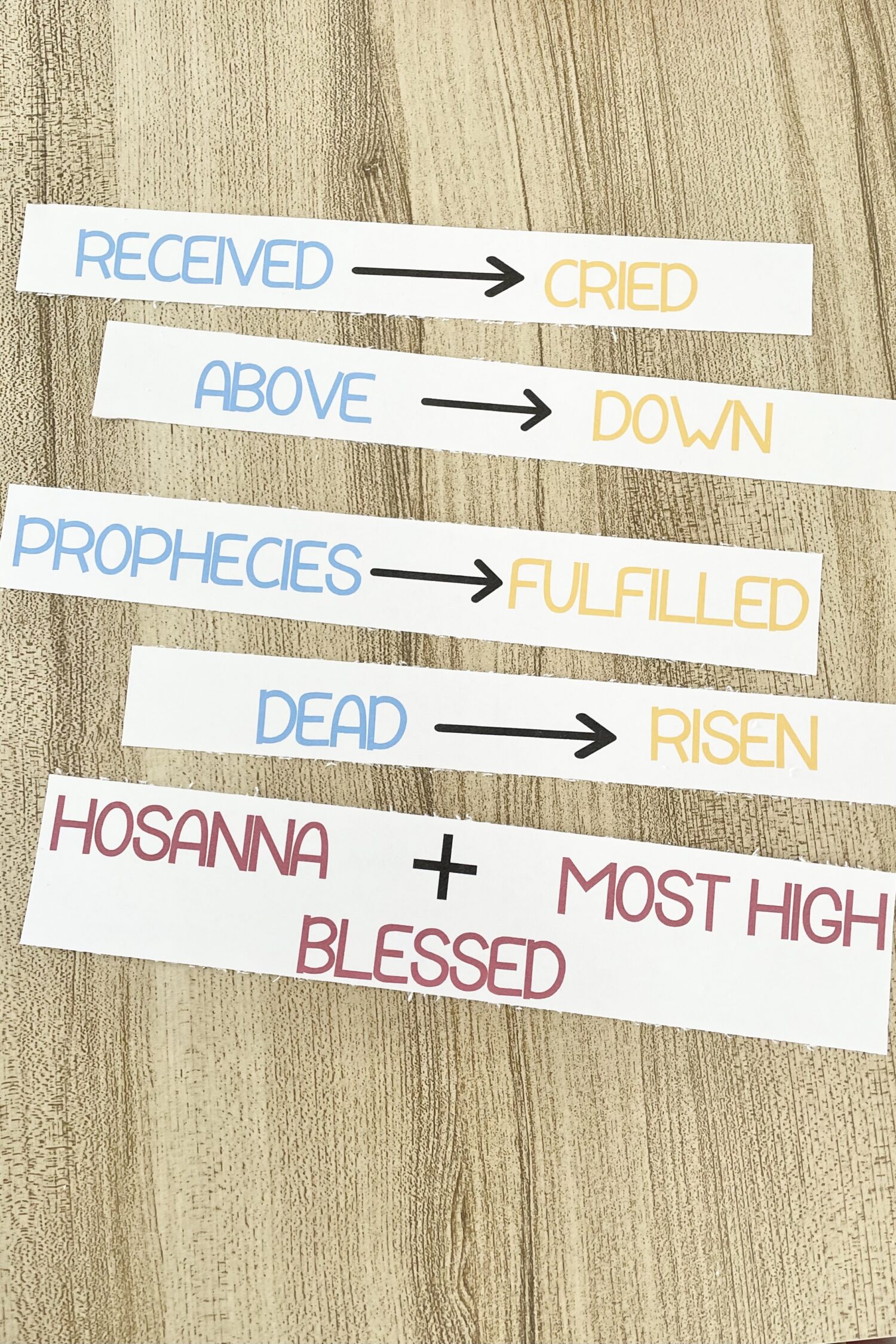Easter Hosanna Before & After - Try this fun primary activity with word pairs from the song to better understand this Easter song with free printables for LDS Primary Music Leaders.