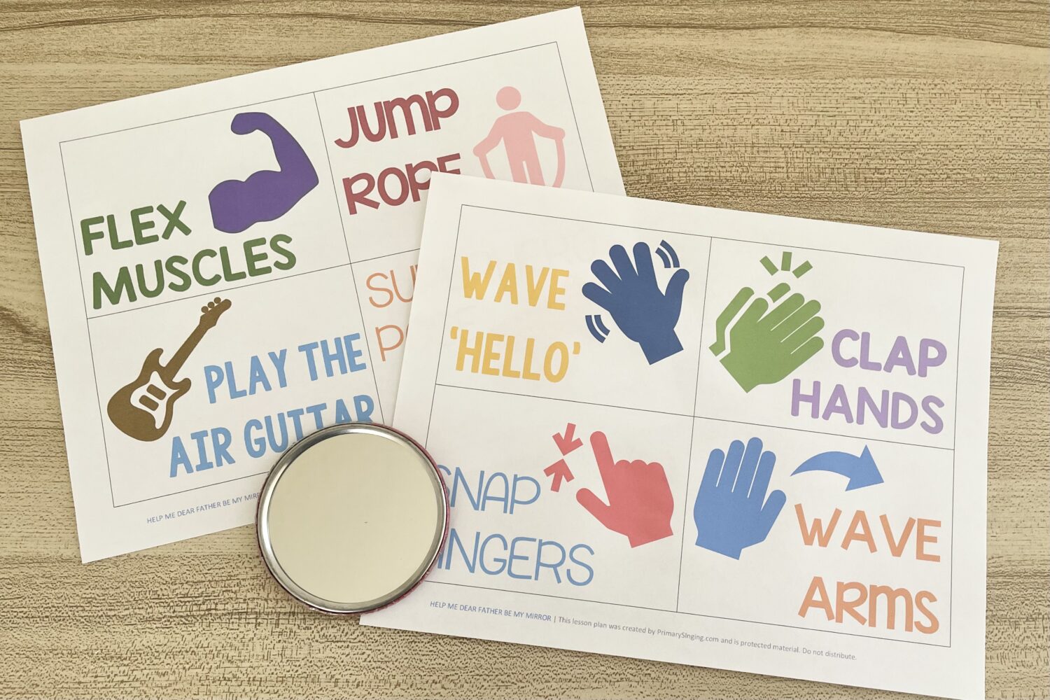 Help Me Dear Father Be My Mirror - Copy simple actions for a fun movement idea in singing time with printable action cards for LDS Primary Music Leaders.