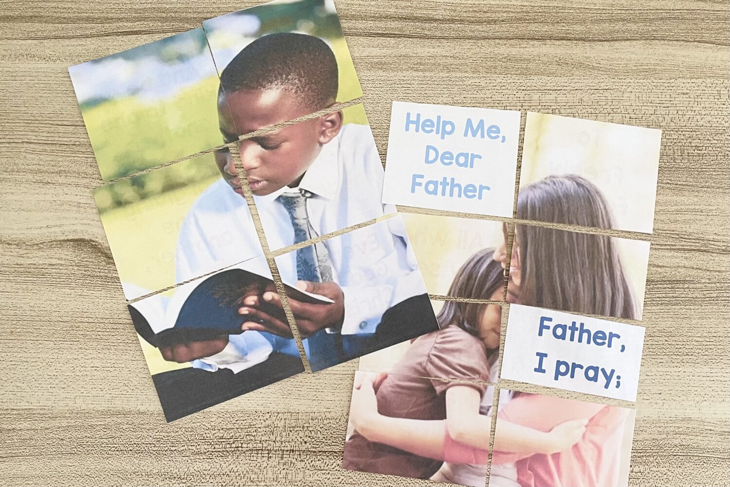 Help Me Dear Father Concentration - Use fun picture puzzle and uncover the picture as you review this song in primary with printable song helps for LDS Primary Music Leaders.