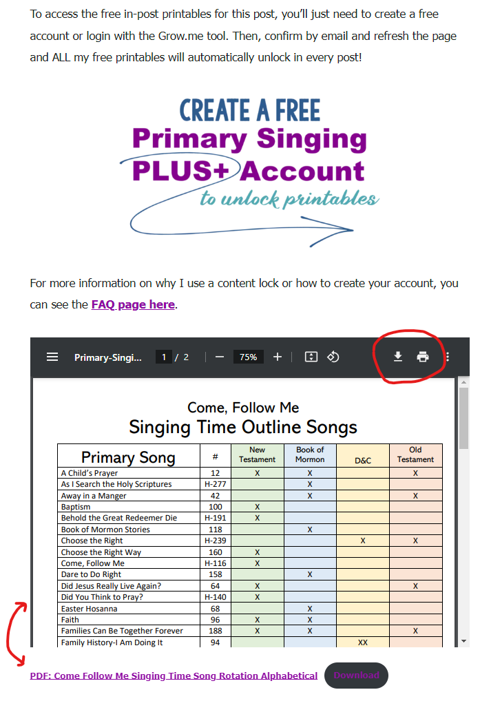 Primary Singing PLUS+ Singing time ideas for Primary Music Leaders Logged in Printables View